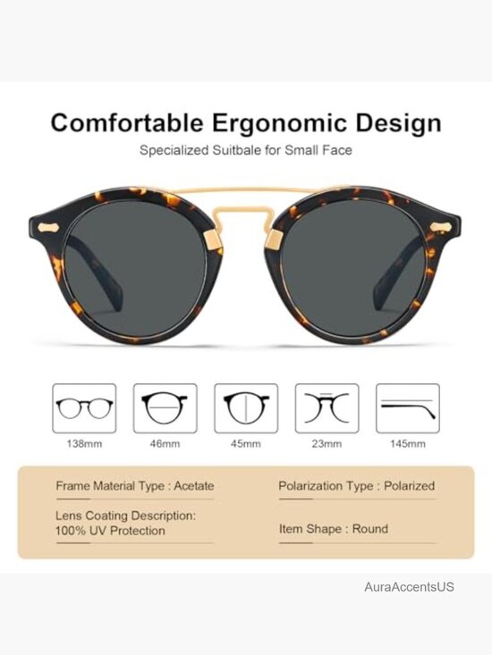 Vintage Retro Round Sunglasses for Women Double Bridge Acetate Frame Polarized main image 5